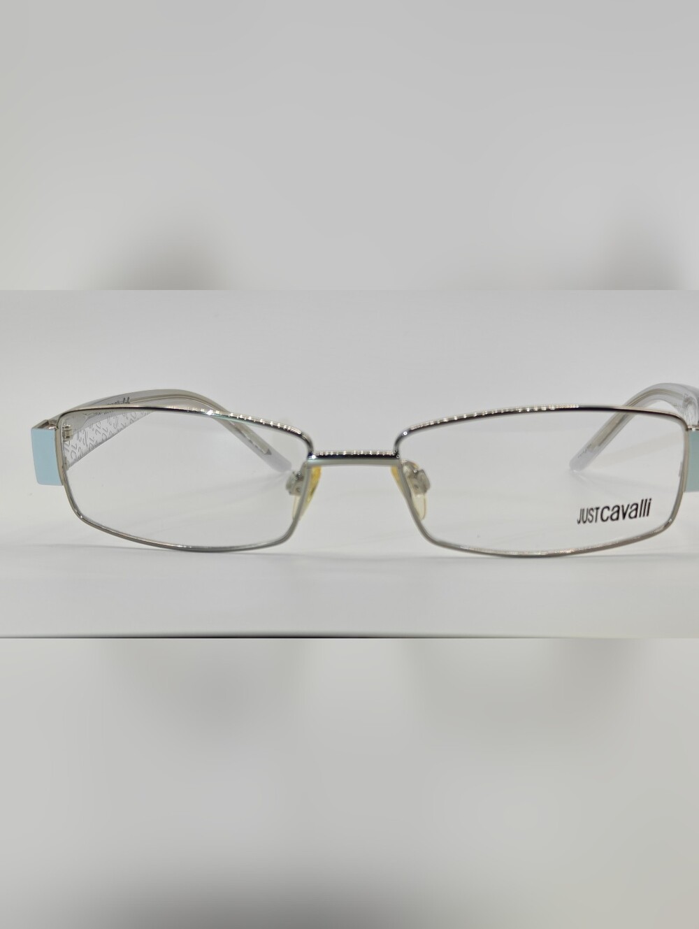 Just Cavalli Silver Rimless Women's Rectangle Glasses With Light Blue Temples